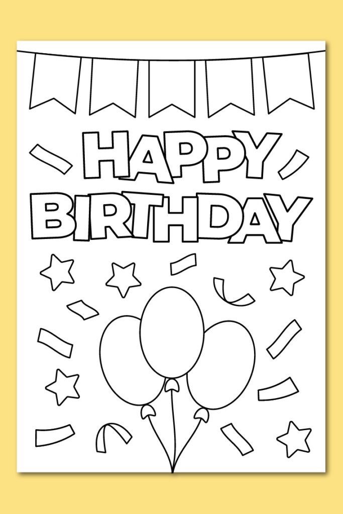 Printable Happy Birthday coloring card Chevron Lemon