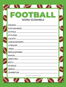 Printable football word scramble - Chevron Lemon