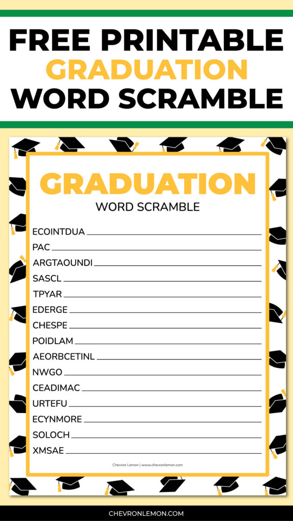 Printable graduation word scramble - Chevron Lemon