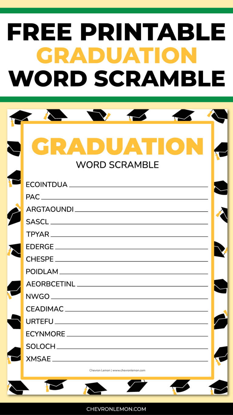 Printable graduation word scramble - Chevron Lemon