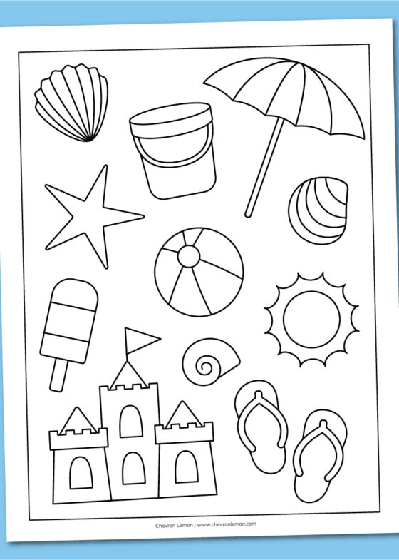 Printable beach coloring page - Chevron Lemon