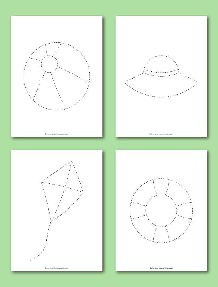Printable summer picture tracing worksheets