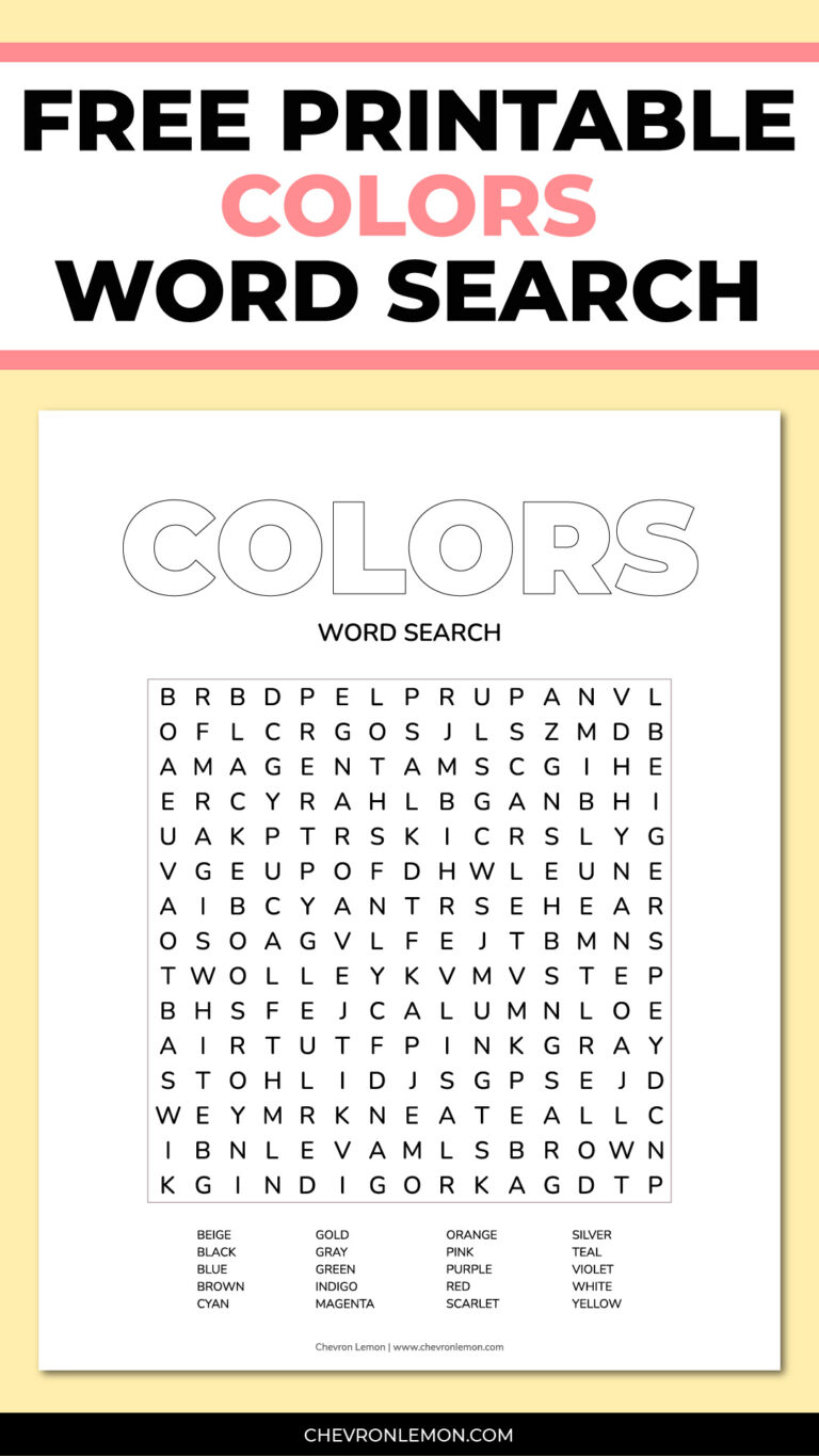 Printable colors word search - Chevron Lemon