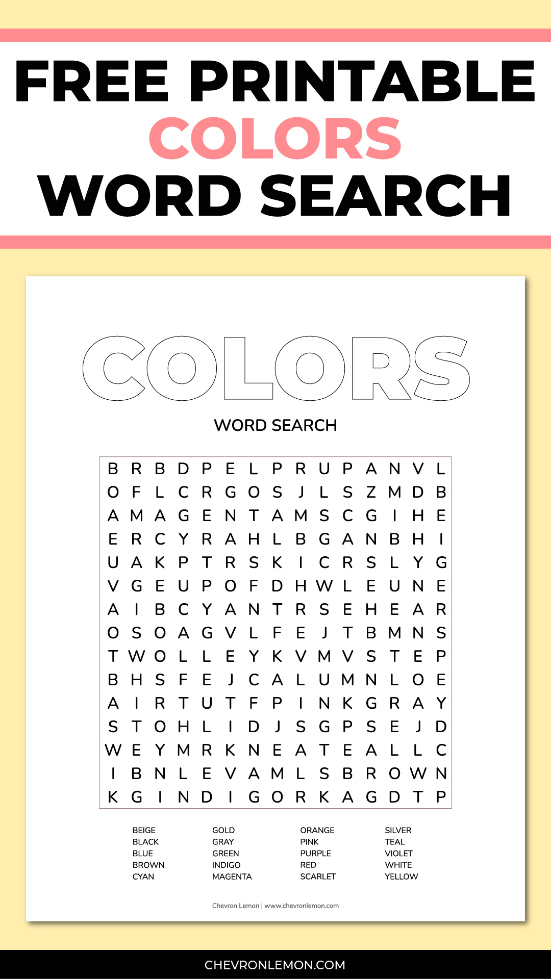 Printable colors word search