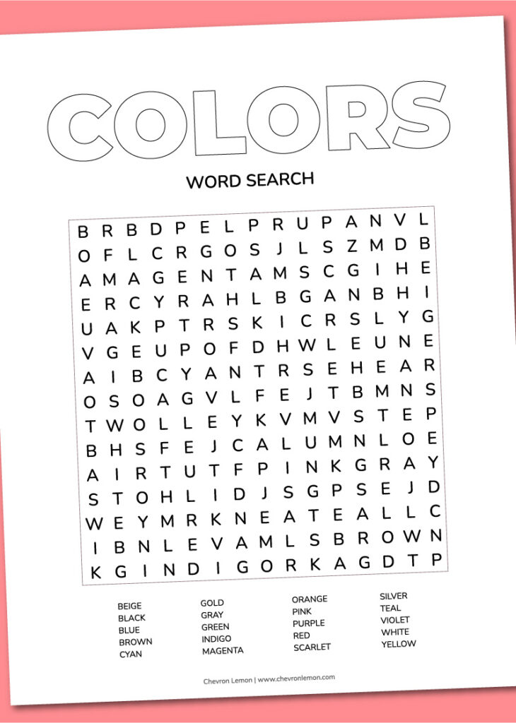 Printable colors word search - Chevron Lemon