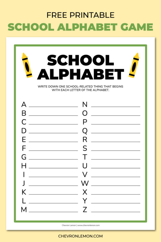 Printable school alphabet game - Chevron Lemon