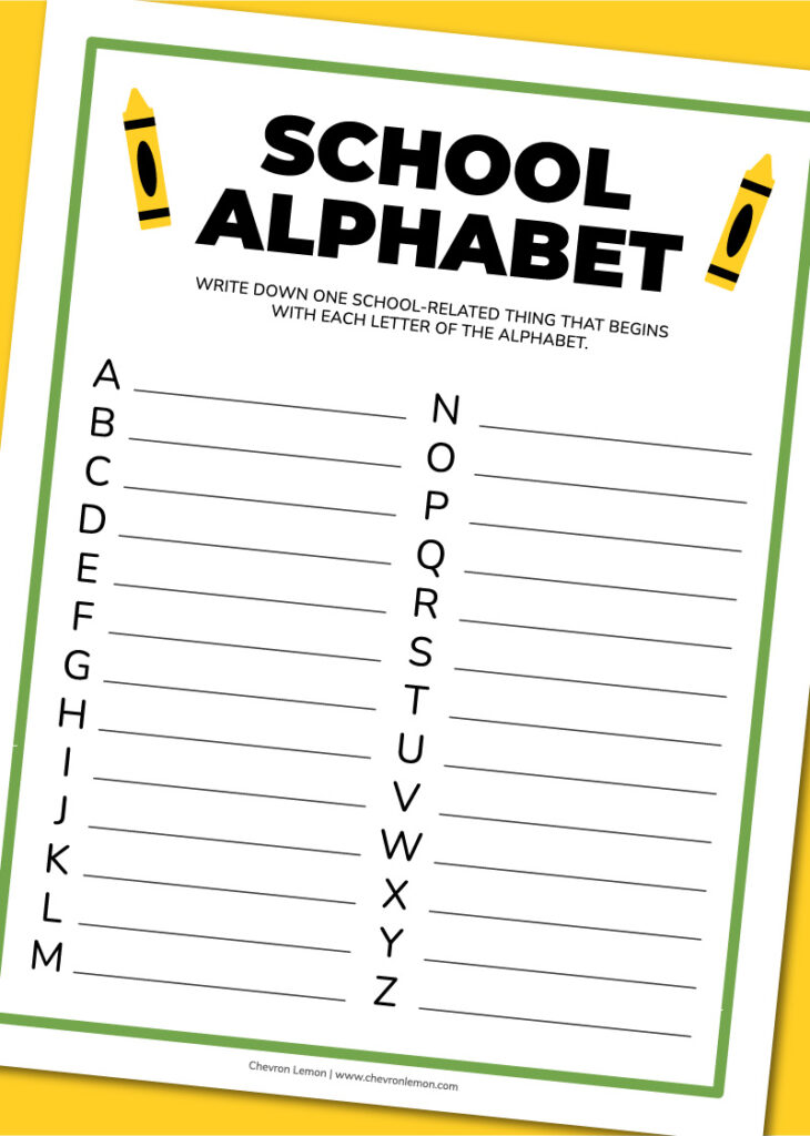 Printable school alphabet game - Chevron Lemon