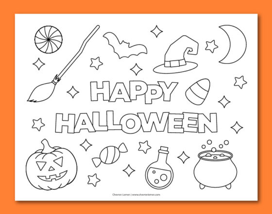 Printable Happy Halloween coloring page - Chevron Lemon