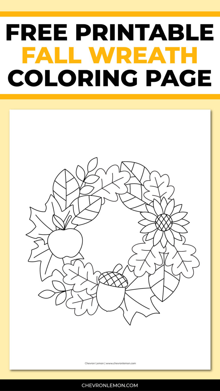 Printable fall wreath coloring page - Chevron Lemon