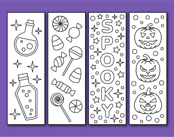 Printable Halloween coloring bookmarks - Chevron Lemon