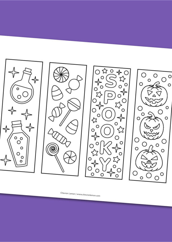 Printable Halloween coloring bookmarks - Chevron Lemon