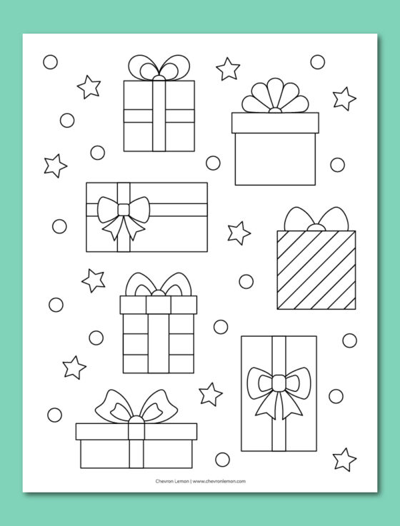 Printable gift boxes coloring page - Chevron Lemon