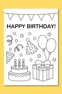 Printable birthday party coloring card - Chevron Lemon