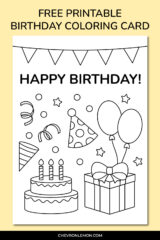 Printable birthday party coloring card - Chevron Lemon