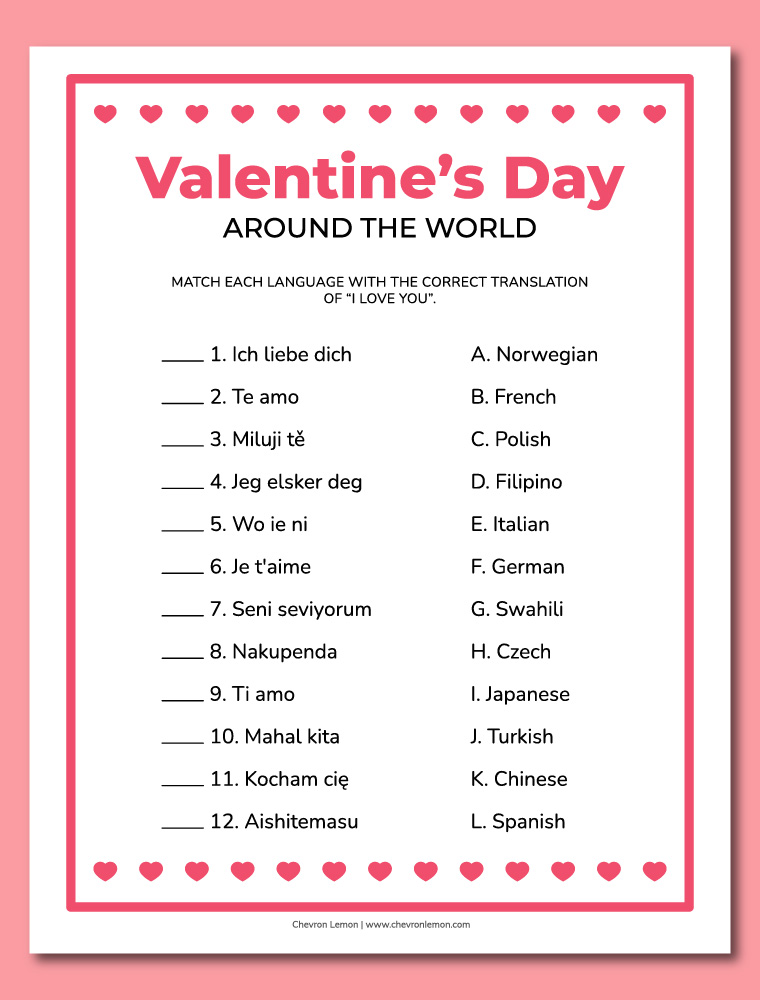 Valentine's Day around the world game