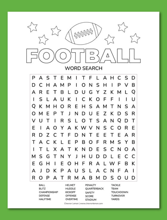 Printable football word search - Chevron Lemon