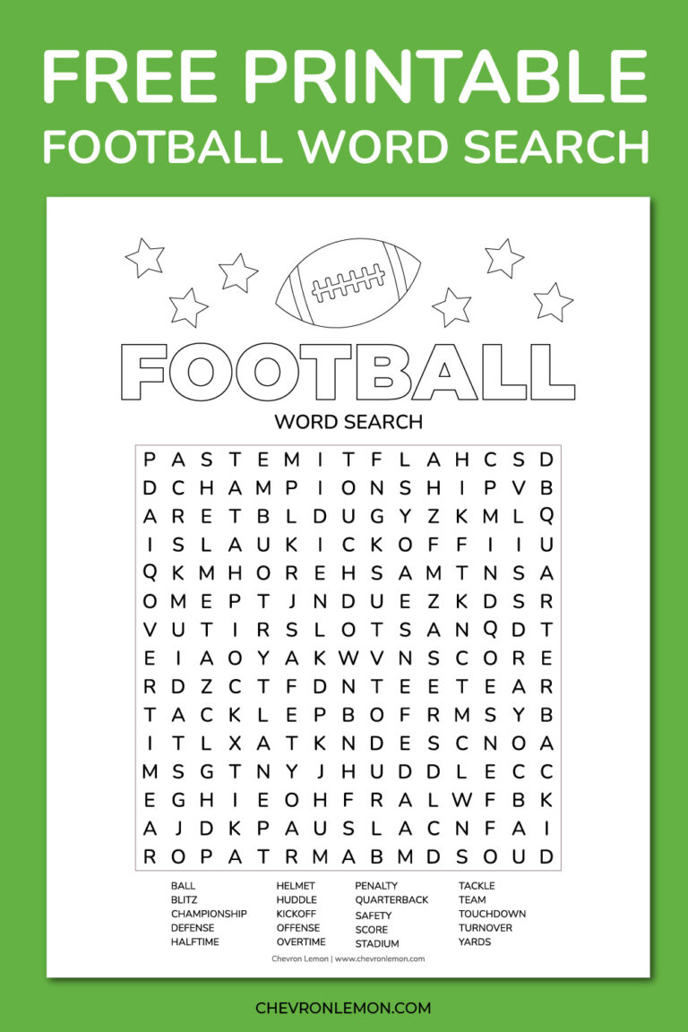 Printable football word search - Chevron Lemon