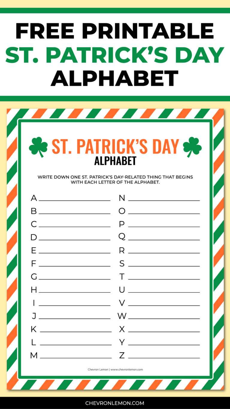 Printable St. Patrick's Day alphabet game - Chevron Lemon