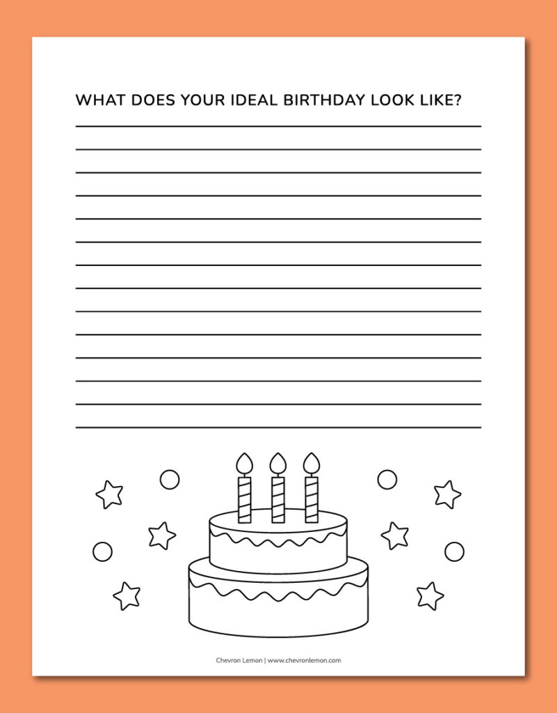 Printable birthday writing prompt - Chevron Lemon