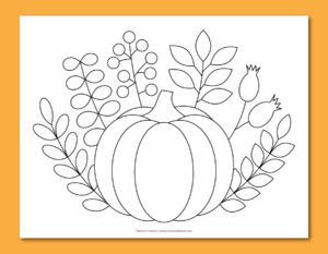 Printable pumpkin and leaves coloring page - Chevron Lemon