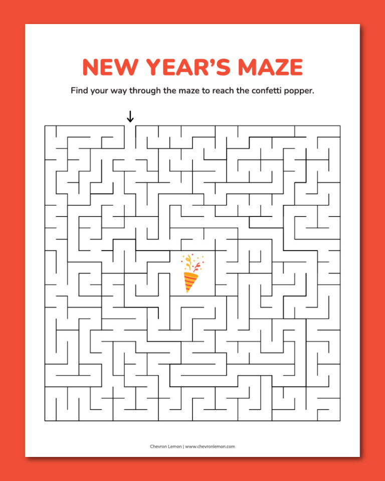 Printable New Year's maze - Chevron Lemon