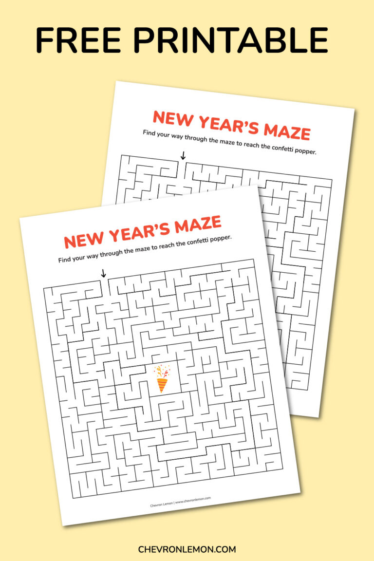 Printable New Year's Maze - Chevron Lemon