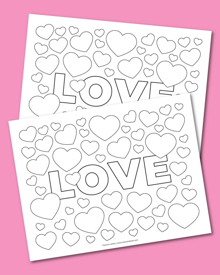 printable love and hearts coloring page