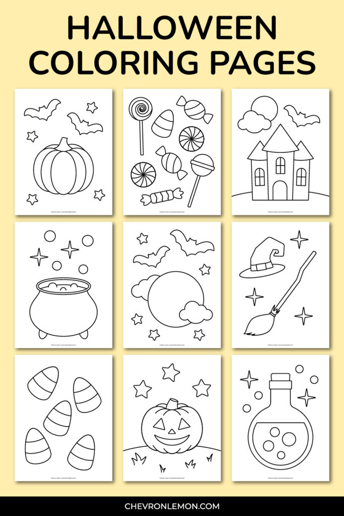 Printable bold and easy Halloween coloring pages - Chevron Lemon