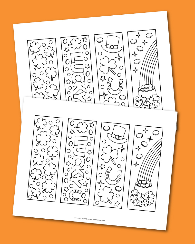 Printable St. Patrick's Day coloring bookmarks - Chevron Lemon