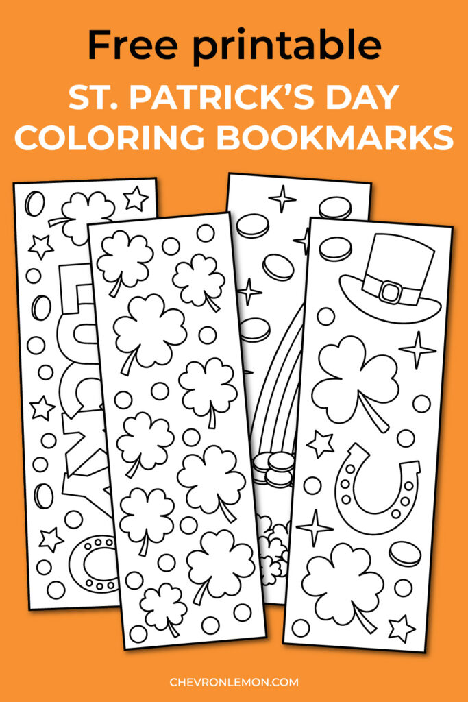 Printable St. Patrick's Day coloring bookmarks - Chevron Lemon